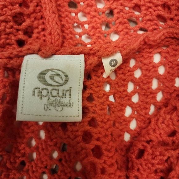 Rip Curl Coral Orange Knit Crochet Button Up Beach Cover Up Medium - Picture 4 of 7